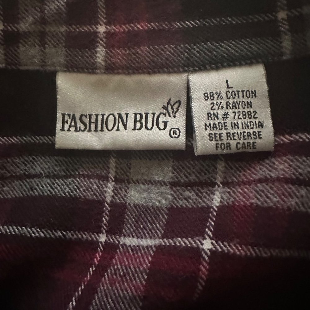 Fashion Bug Vintage Women's Red Black Plaid Flannel Zip Up Shirt Shacket Large - Picture 9 of 9